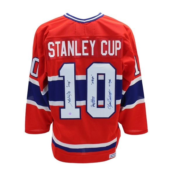 Beliveau/Richard/Cournoyer Stanley Cup Triple Signed Inscribed CCM Vintage Jersey