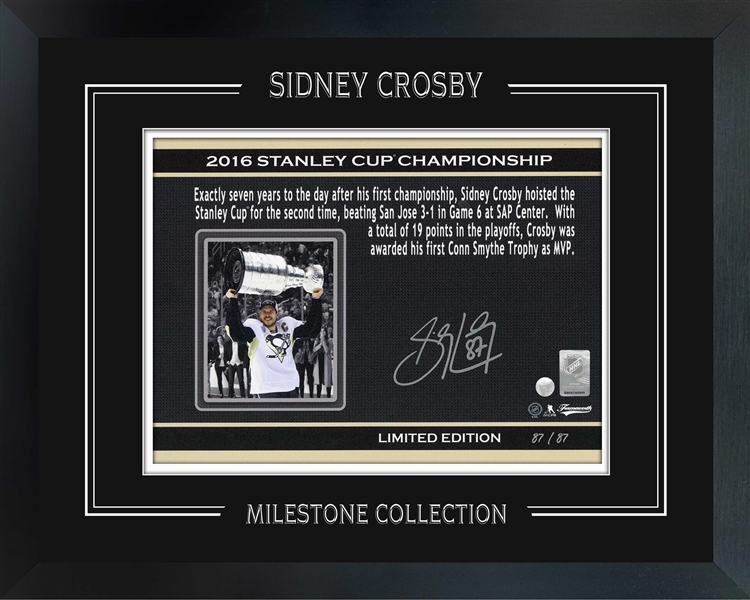 Sidney Crosby Signed Milestone Print Framed 2016 Stanley Cup Penguins (Limited Edition of 87)