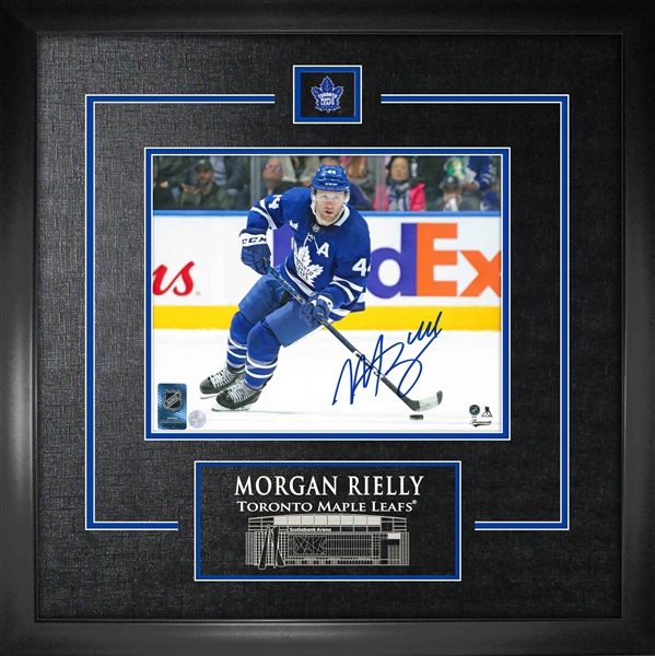 Morgan Rielly Signed Framed Toronto Maple Leafs Skating With Puck 8x10 Photo