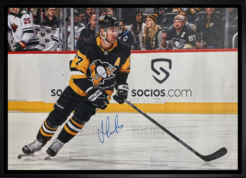 Jeff Carter Pittsburgh Penguins Signed 20x29 Framed Canvas Penguins Black Skating