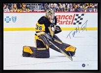 Tristan Jarry Signed Framed 20x29 Pittsburgh Penguins Stick Save Canvas