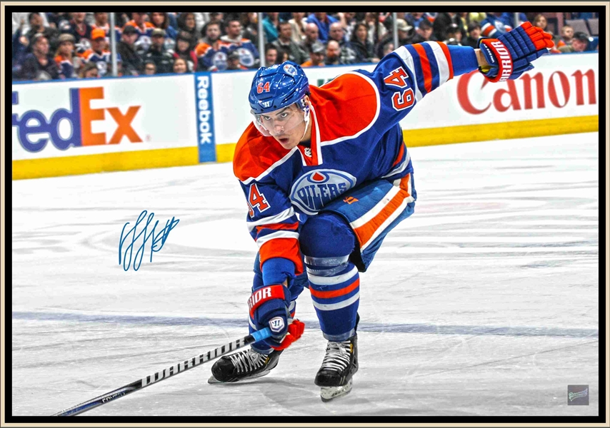 Nail Yakupov Edmonton Oilers Signed Framed 20x29 Powering Forward Canvas