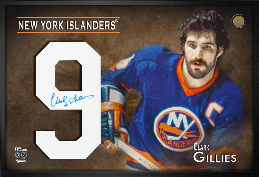 Clark Gillies Signed Framed New York Islanders Jersey Number Print