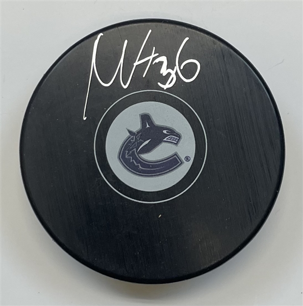 Nils Hoglander Vancouver Canucks Rookie Year Signed Puck "imperfect"