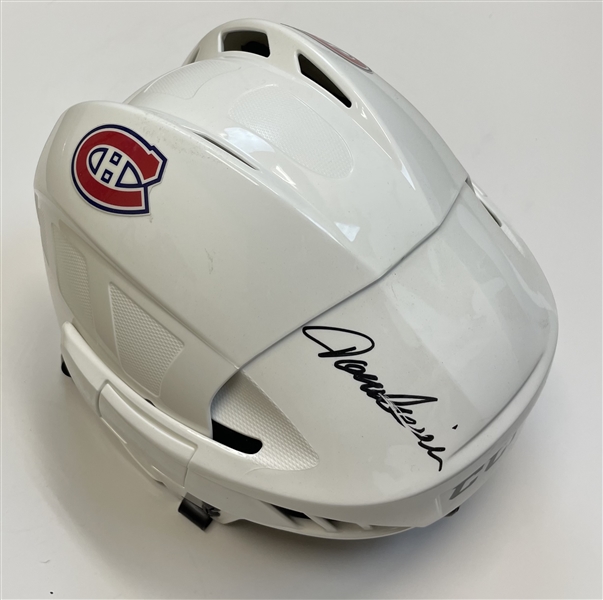 Jacque Lemaire Signed White CCM Helmet "imperfect"