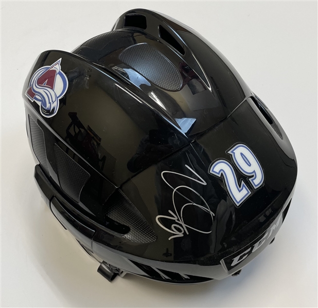 Nathan Mackinnon Signed Black CCM Helmet "imperfect"