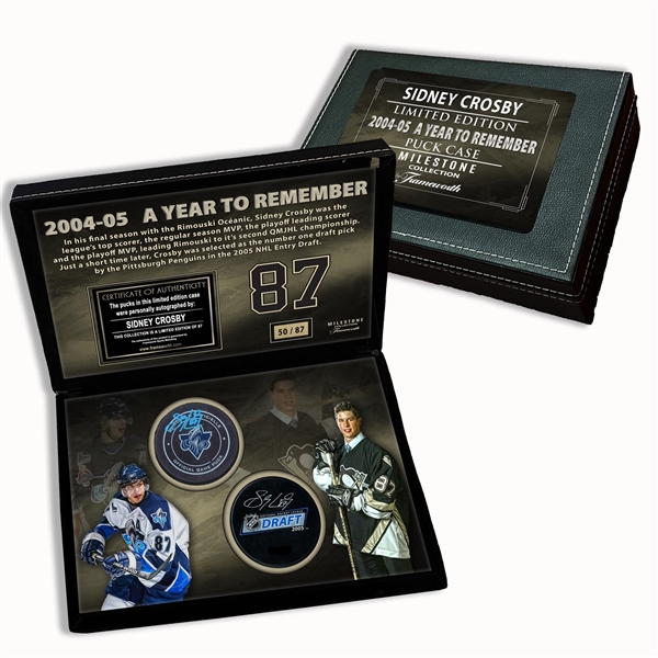 Sidney Crosby Signed Pucks in Deluxe Case 2005 Rimouski & Draft (Limited Edition of 87)