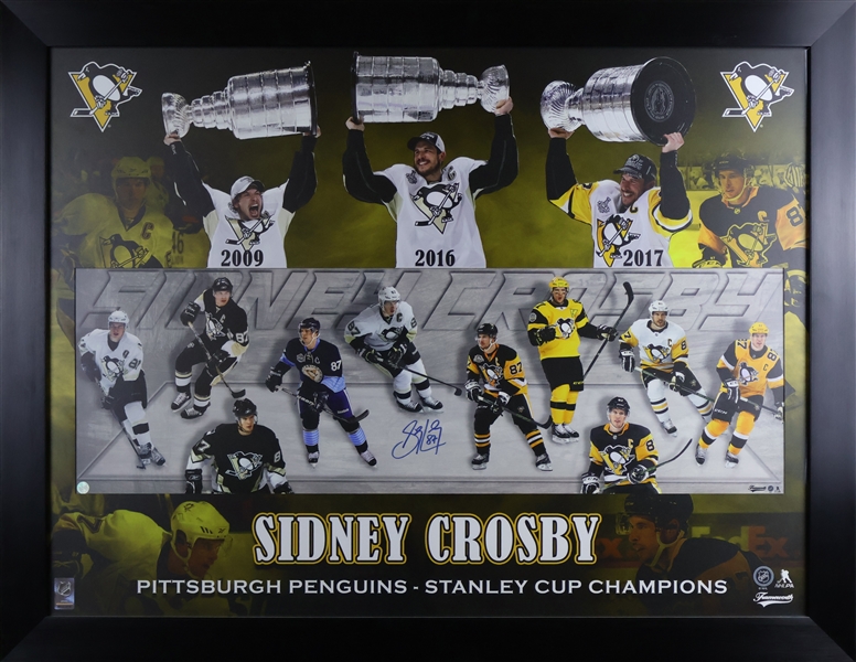 Sidney Crosby Signed PhotoGlass Framed 10x30 Pittsburgh Penguins Jersey Evolution Print