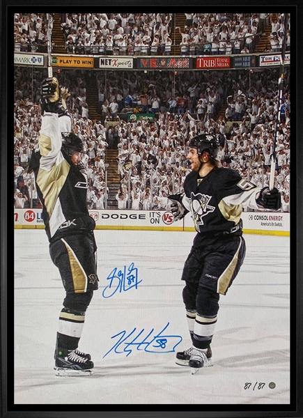 Sidney Crosby and Kris Letang Signed 20X29 Canvas Framed Celebration (Limited Edition of 87)