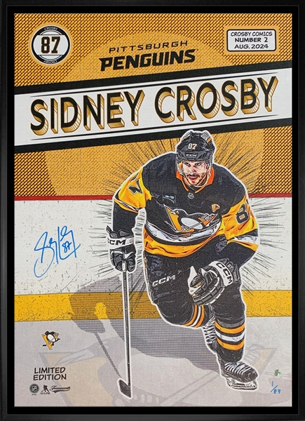 Sidney Crosby Signed 20x29 Canvas Framed Replica Comic Penguins 2nd Edition (Limited Edition of 87)