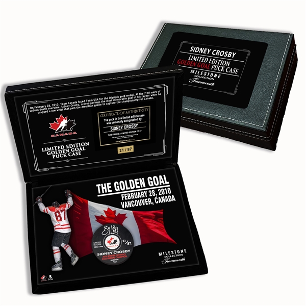 Sidney Crosby Signed Golden Goal Puck in Deluxe Case (Limited Edition of 87)