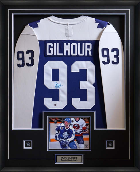 Doug Gilmour Signed Jersey Framed Toronto Maple Leafs Adidas Team Classic Blue