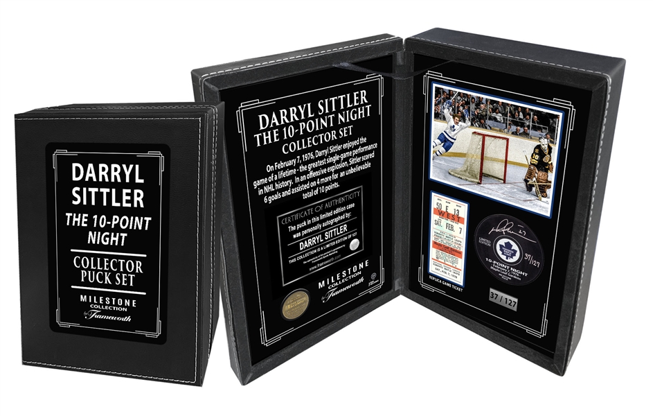 Darryl Sittler Signed Puck in Deluxe Case 10-Point Night Limited Edition /127