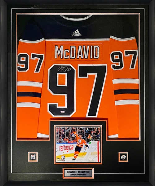 Connor McDavid Signed Framed Jersey Oilers Adidas Orange