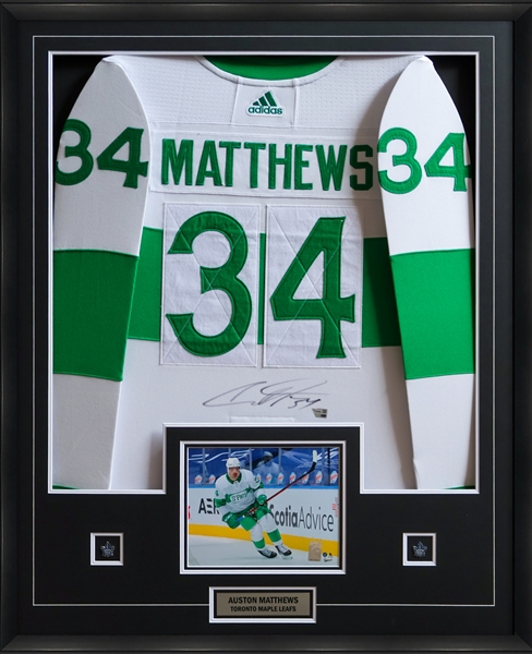 Auston Matthews Signed Framed Toronto St Pats White Adidas Jersey