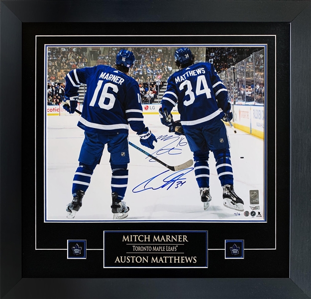 Auston Matthews and Mitch Marner Signed 16x20 Etched Mat Maple Leafs Backview LE 10/16