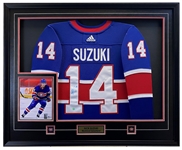 Nick Suzuki Signed Framed Montreal Canadiens Blue Reverse Retro Adidas Authentic Jersey