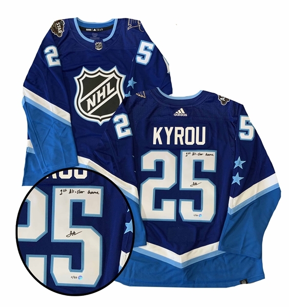 Jordan Kyrou Signed 2022 NHL All-Star Blue Adidas Authentic Jersey with "1st NHL All-Star Game" Inscribed LE 25/50