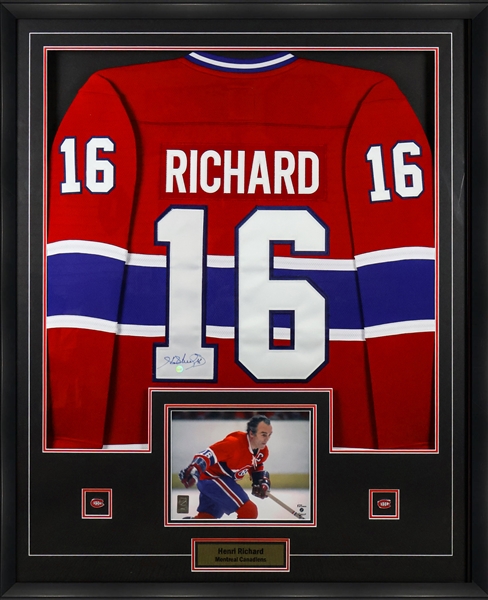 Henri Richard Signed Framed Jersey Montreal Canadiens Home CCM Vintage Pro