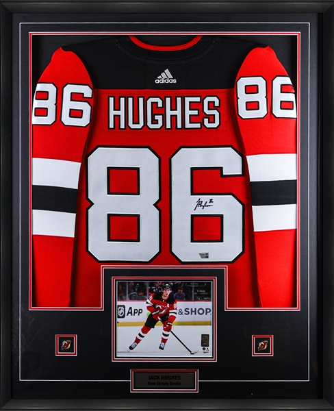 Jack Hughes Signed Framed Jersey New Jersey Devils Home Adidas Authentic