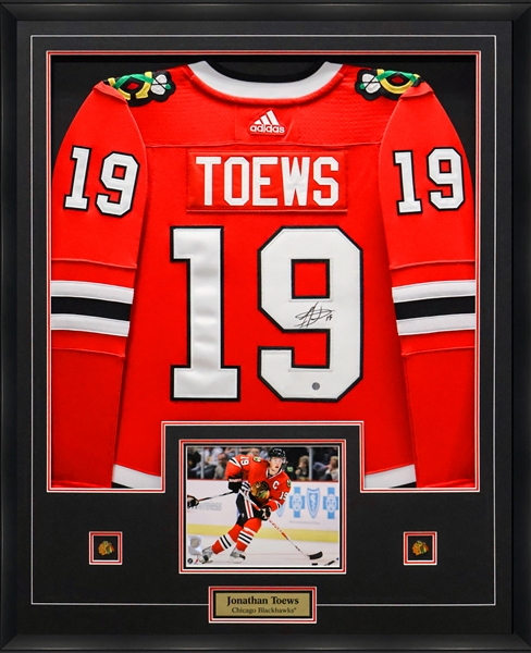 Jonathan Toews Signed Framed Jersey Chicago Blackhawks Home Adidas Authentic 