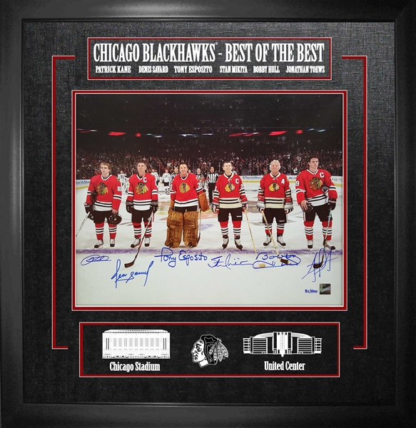 Toews/Kane/Hull/Esposito/Savard/Mikita Framed 16x20 Multi Signed Chicago Legends Ambassador