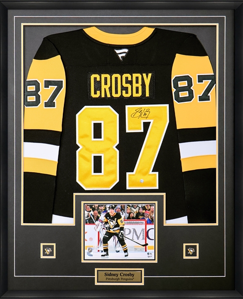 Sidney Crosby Signed Framed Jersey Pittsburgh Penguins Fanatics Premium Home 