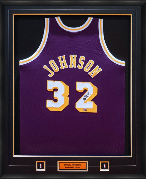 Magic Johnson Signed Framed Jersey Los Angeles Lakers Authentic Mitchell and Ness