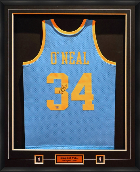 Shaquille O Neal Signed Framed Jersey Los Angeles Lakers Authentic Mitchell and Ness 