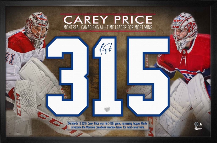 Carey Price Framed Signed Montreal Canadiens Home Numbers "315" Wins Collage