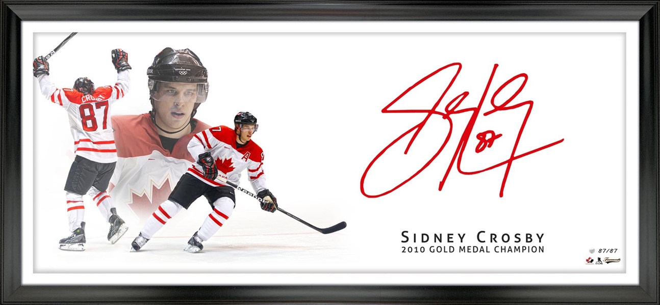 Sidney Crosby Signed 18x44 Framed Print Team Canada 2010 Oversize Signature (Limited Edition)