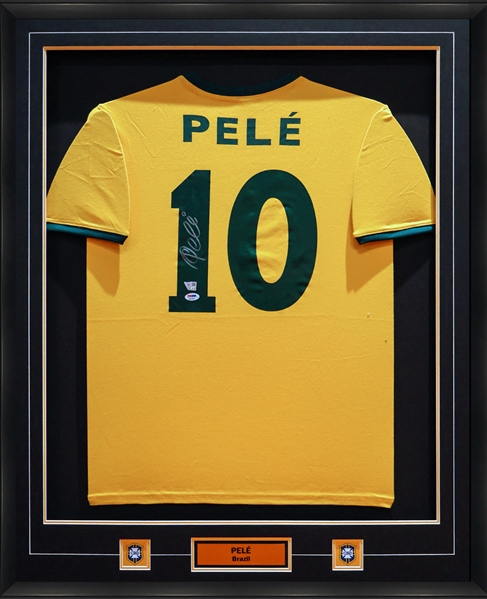 Pele Signed Framed Jersey Brazil