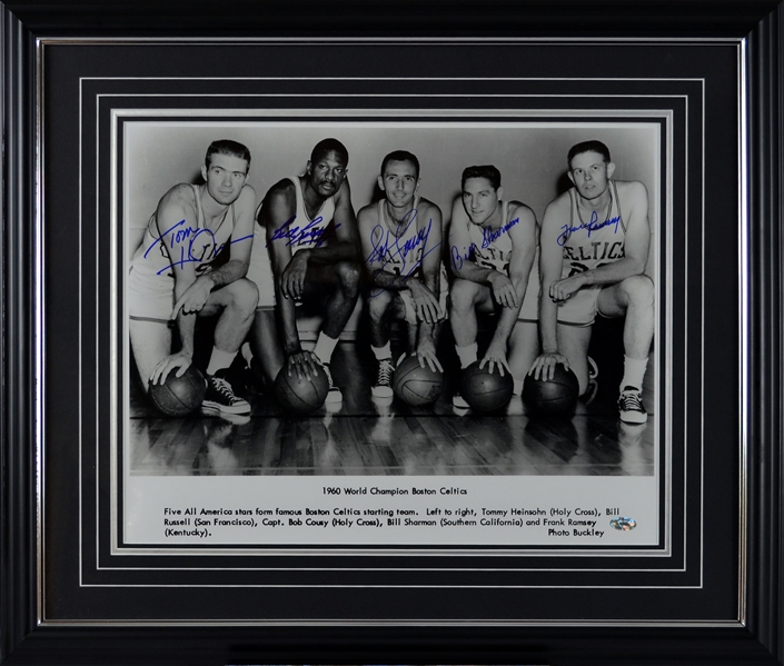 **Out of the Vault** Boston Celtics 1960 World Championship Frame - Multi Signed by Heinsohm, Russell, Cousy, Sharman, & Ramsey