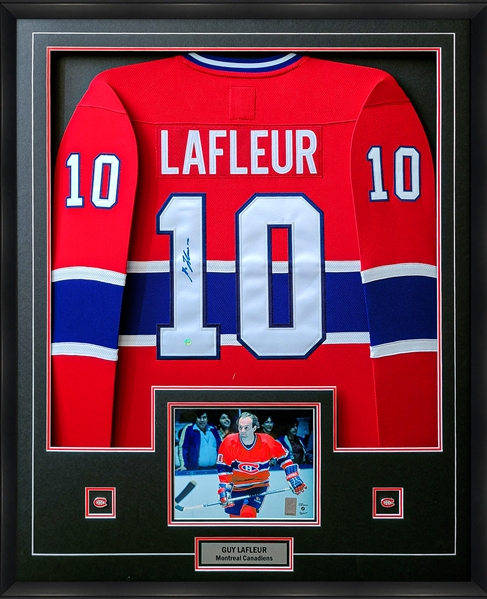 Guy Lafleur Signed Framed Montreal Canadiens Jersey Home