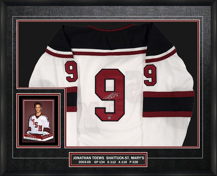 Jonathan Toews Signed Framed Shattuck St. Marys Jersey