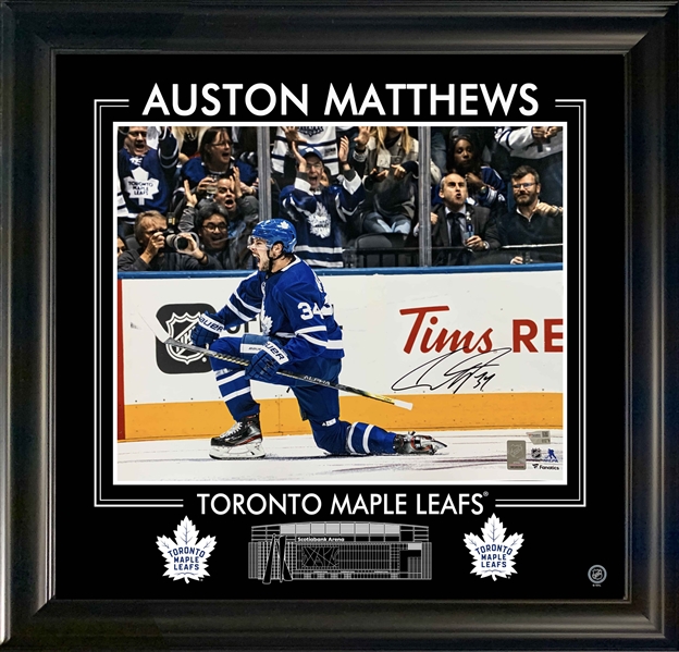Auston Matthews Signed 16x20 Framed Photoglass Toronto Maple Leafs Celebration
