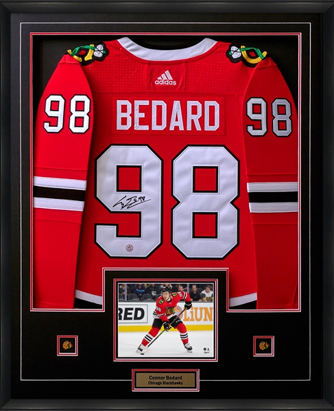 Connor Bedard Signed Jersey Framed Chicago Blackhawks Red Adidas
