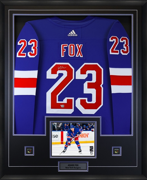 Adam Fox New York Rangers Signed Blue Adidas Authentic Jersey Framed