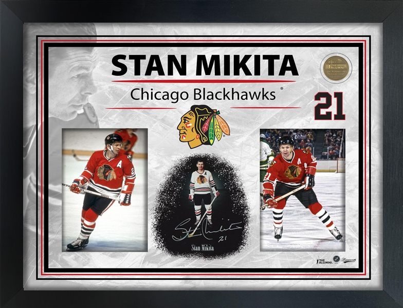 Stan Mikita Chicago Blackhawks Embedded Signature 16x20 PhotoGlass Frame