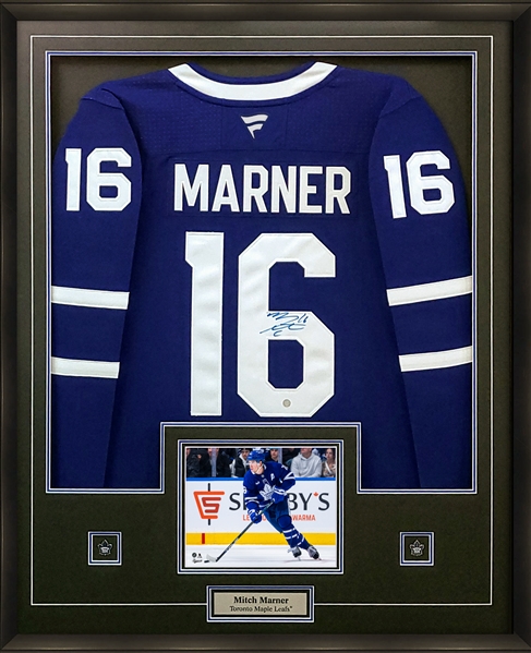 Mitch Marner Signed Jersey Framed Toronto Maple Leafs Blue Fanatics Premium