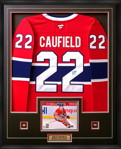 Cole Caufield Signed Framed Jersey Canadiens Red Fanatics Premium #22