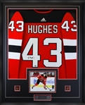 Luke Hughes New Jersey Devils Signed Red Adidas Authentic Jersey Framed
