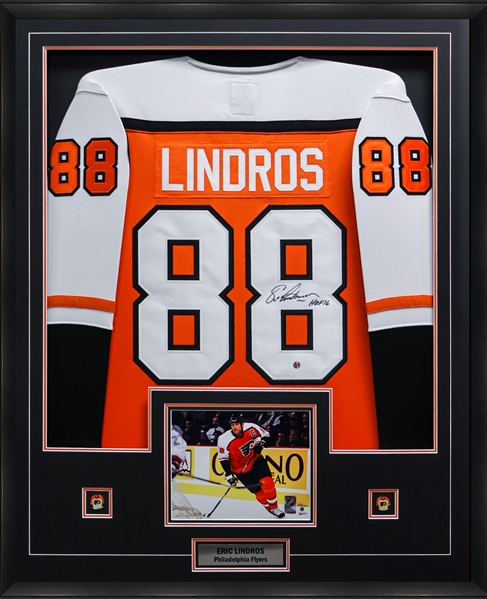 Eric Lindros Signed Framed Jersey Philadelphia Flyers Fanatics Orange Vintage