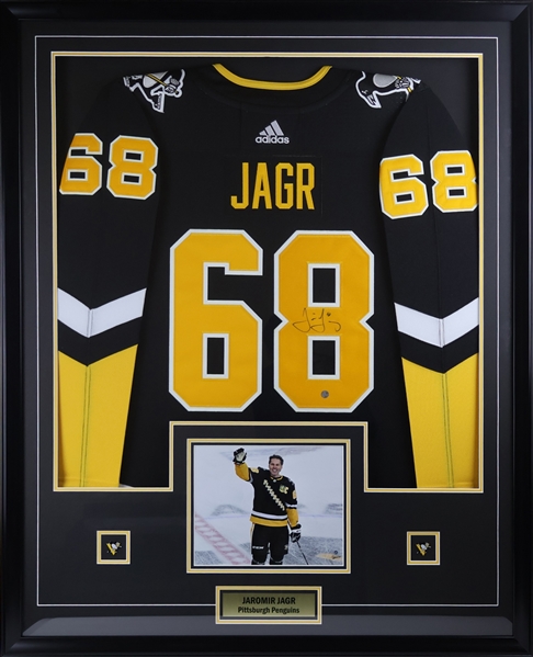 Jaromir Jagr Signed Jersey Framed Pittsburgh Penguins Third Adidas Authentic
