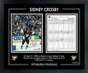 Sidney Crosby Signed 8x10 Framed PhotoGlass 100 Points Scoresheet Penguins (Limited Edition of 87)