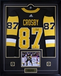 Sidney Crosby Signed Framed Pittsburgh Penguins Adidas Authentic Jersey with Signed Puck