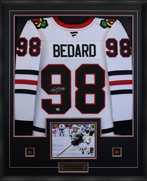 Connor Bedard Signed Jersey Framed Chicago Blackhawks Fanatics Premium