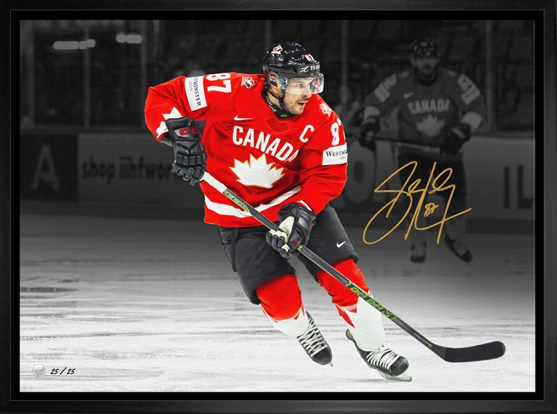 Sidney Crosby Signed 20x29 Framed Canvas 2025 World Hockey Championship (LE OF 25)