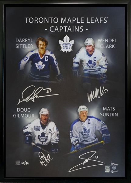 Mats Sundin, Darryl Sittler, Wendel Clark, and Doug Gilmour Signed Framed 20x29 Toronto Maple Leafs Captains Canvas