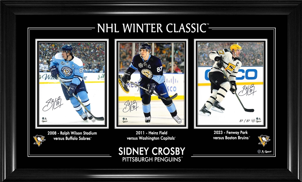 Sidney Crosby Triple Signed 8x10 Framed Winter Classic Penguins (Limited Edition of 87)